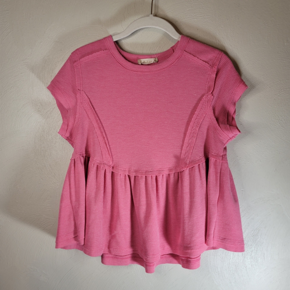 **NWOT** Altar'd State Pink Ruffled Cotton Blouse - Ladies Size Small - Pink